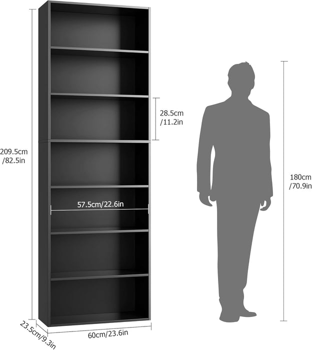 82 Inch Tall Freestanding Black Bookshelf StorageUnit