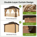 10X12Ft Hardtop Gazebo, Metal Frame with Double Galvanized Steel Roof, Permanent Outdoor Pergola with Curtains and Netting Included for Backyard, Patio, Lawn and Garden, Brown