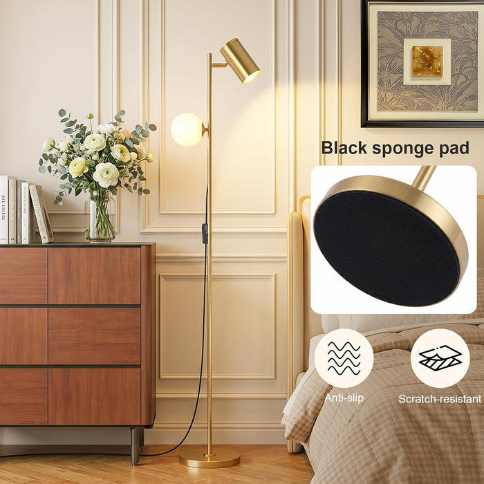 Gold Brass Brushed Floor Lamp, 3-Color Dimmable Bulb, 63" Tall