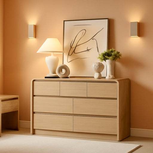 Contemporary Oak Seven Drawer Dresser With Texture