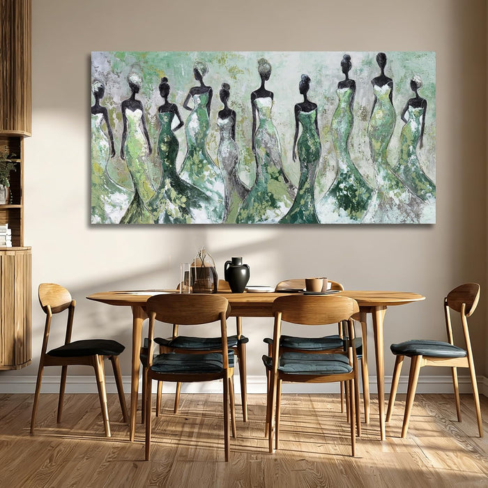 Black Women Canvas Wall Art, Large Wall Decor for Living Room, Green White Women Wall Art Print for Bedroom Office, Modern Canvas Art, 29X58 Inch