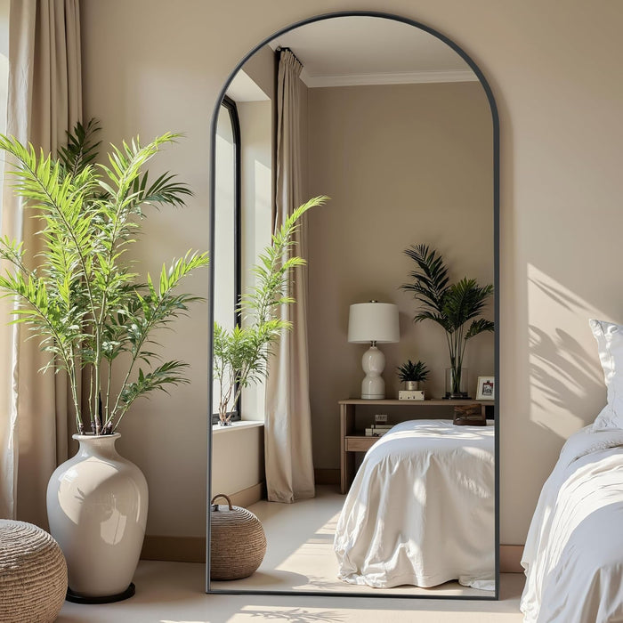 Floor Mirror, 78"X38" Oversized Full Length Mirror with Stand, Arched Full Body Mirror Standing Hanging Leaning against Wall, Aluminum Frame Giant Mirrors for Bedroom Cloakroom, Black