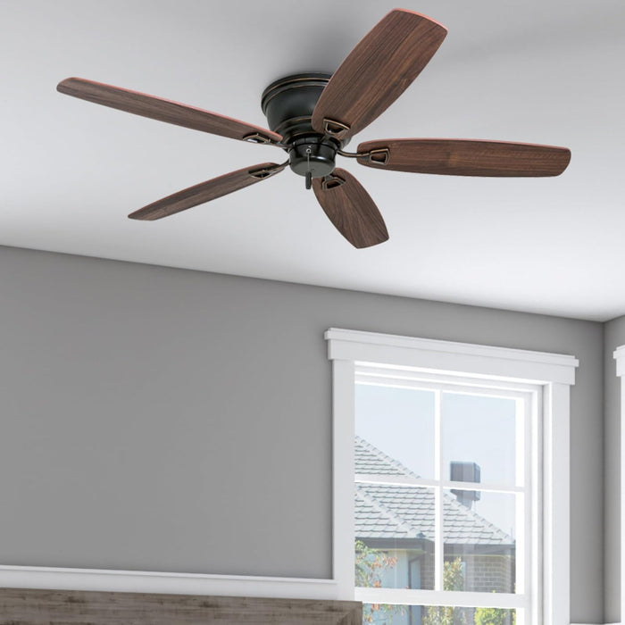 Ceiling Fans Glen Alden, 52 Inch Classic Flush Mount Indoor Ceiling Fan with No Light, Pull Chain, Quick-2-Hang Dual Finish Blades, Reversible Motor - 50516-01 (Oil Rubbed Bronze)