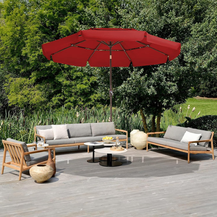 9 Ft 3 Tier Outdoor Patio Umbrella with Push Button, Red