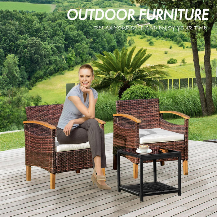3PCS Outdoor Patio Furniture Set Outdoor Furniture Set with Table outside Lawn Patio Chairs Set of 2 Patio Conversation Sets Bistro Wicker Patio Set for Backyard Porch Balcony Garden (Brown)