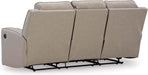 Lavenhorne Contemporary Faux Leather Manual Reclining Sofa with Drop down Table, Cup Holders and USB Ports, Beige