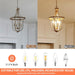 12.6" Modern Chandelier Farmhouse 4 Light Geometric Cage Pendant Hanging Lighting Fixture Adjustable Height Brushed Nickel and Wood Grain Finish for Dining Room Living Room Foyer