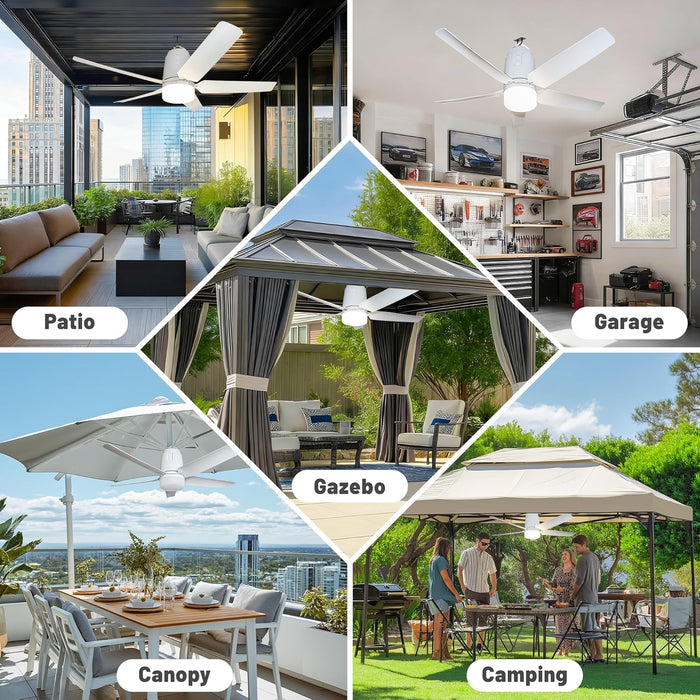 Gazebo Outdoor Ceiling Fan Light 31.5'', 40000Mah Large Portable Ceiling Fan with Remote and Hanging Hook, 4 Wind Speeds, 3000K-6500K Dimmable Canopy Fan Light for Patios, Pop up Tent, Camping