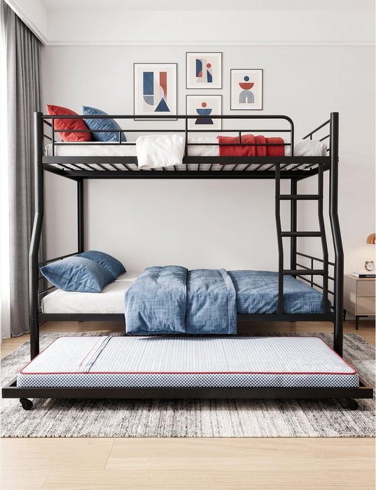 FullXL QueenSize BunkBed Trundle HeavyDuty NoBoxSpring Black