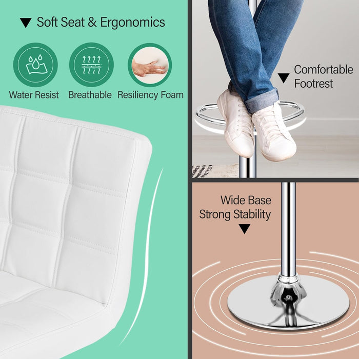 X-Large Bar Stools - Counter Chairs Adjustable Counter Height Swivel Barstools Set of 4, Square PU Leather Kitchen Counter Height Bar Stools, Kitchen Island Chairs,White