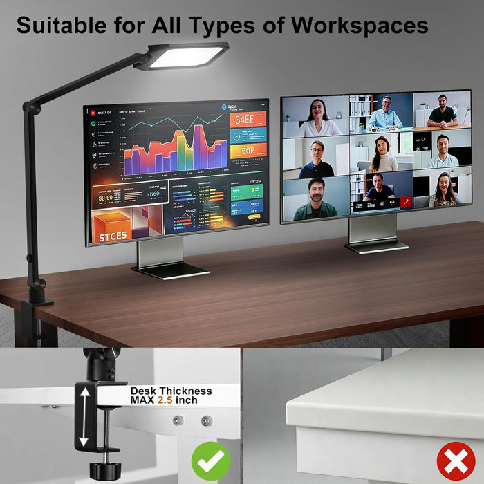 Desk Lamp for Home Office, LED Desk Lamp with Webcam Light for Video Calls, Dimmable 3000K-6500K Desk Light with Remote, Timer, Memory, Adjustable Swing Arm, CRI95+