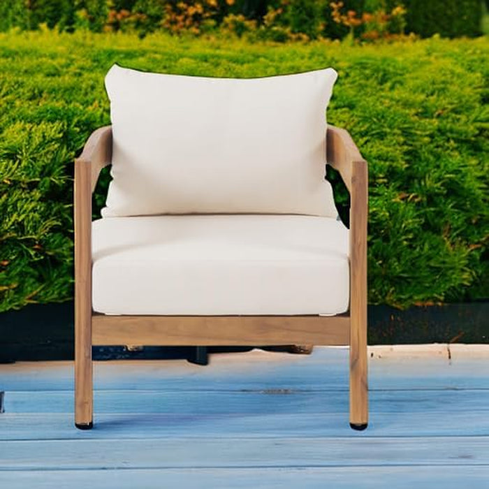 312395 Alfy Outdoor Club Chair with Cushions (Set of 2), Teak Finish, Beige