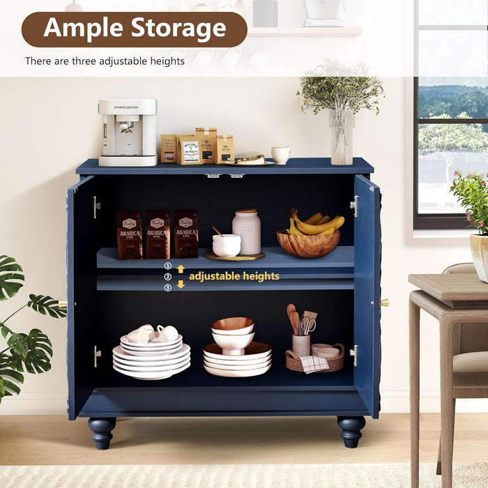 Accent Cabinet with 2 Doors, Luxury Carving Board Storage Sideboard with Adjustable Shelves, Buffet Cabinet Entryway Table for Living Room (Midnight Blue)