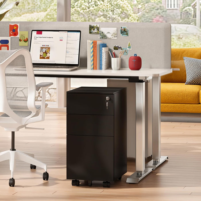3 Drawer File Cabinet with Lock, Fully Assembled except Casters