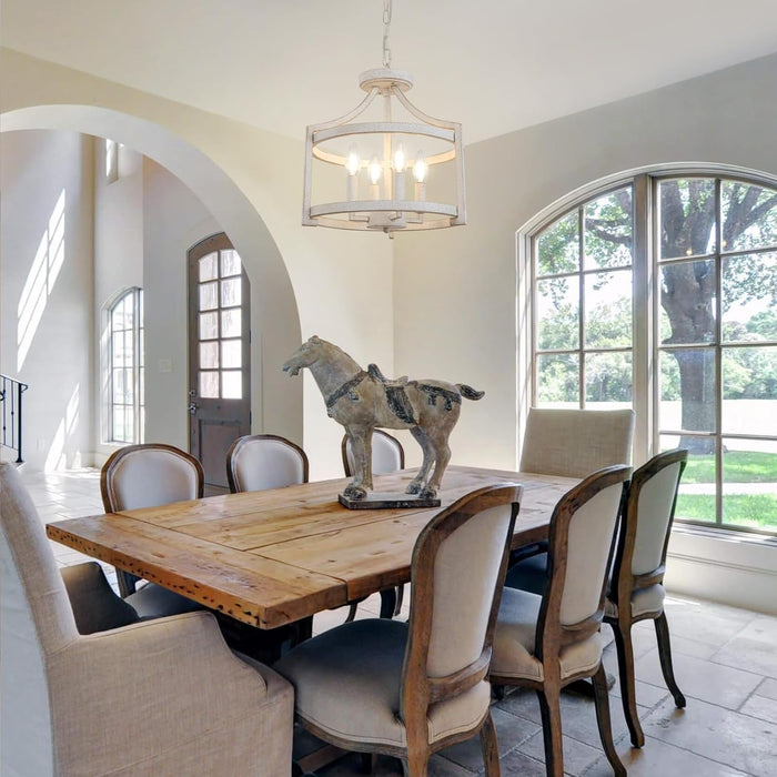 Antique White Farmhouse Chandelier 4 Light Distressed