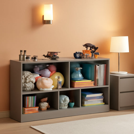 Toy Organizers and Storage, 5-Section Kids Bookshelf for Organizing Books Toys, School Classroom Wooden Storage Cabinet for Children'S Room, Playroom, Nursery (Grey)