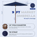9Ft-Patio-Umbrella W/Push Button Tilt & Crank | Navy Blue | Outdoor Table Umbrellas W/ 8 Fiberglass Ribs | Large Market Umbrella Heavy Duty for Garden Deck Backyard Pool