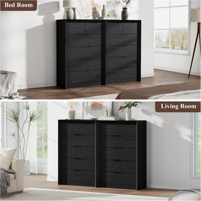 Black 6 Drawer Dresser for Bedroom, 47.4" Tall Chest of Drawers