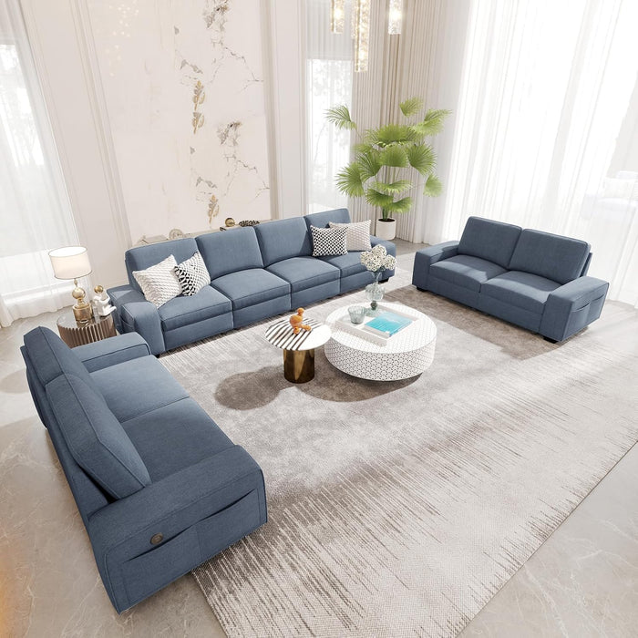 Blue U Shape Sectional Sofa for Living Room/Office 8 Seater Sofa Sets with Large Storage Space Comfy Chenille Cover (4-Seat Modular Sofa & 2×Loveseat Couch)