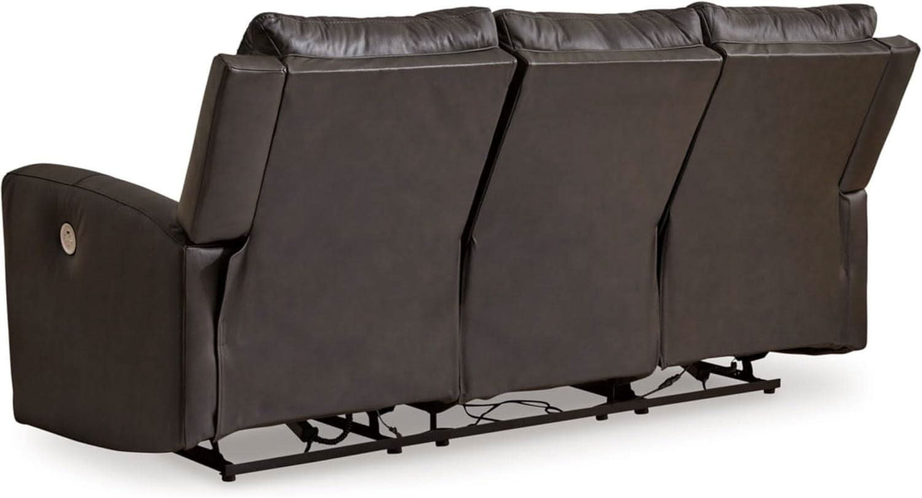 Boxmere Modern Leather Match Power Reclining Sofa with USB Ports, Dark Brown