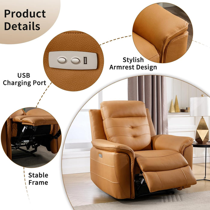 3-Piece Power Recliner Sofa Set with Charging Port, Include Single Recliner Chair, 2-Seater Loveseat with Hidden Storage & Cup Holders and 3-Seater Reclining Couch for Living Room, Yellow
