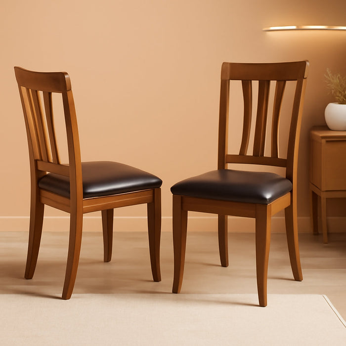 Avon Dining Faux Leather Upholstered Wood Chairs, Set of 2, Saddle Brown