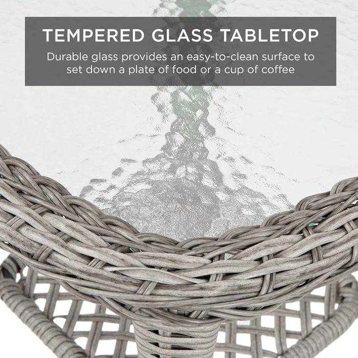 3-Piece Outdoor Wicker Patio Bistro Set W/ 2 360-Degree Swivel Rocking Chairs and Tempered Glass Top Side Table - Navy