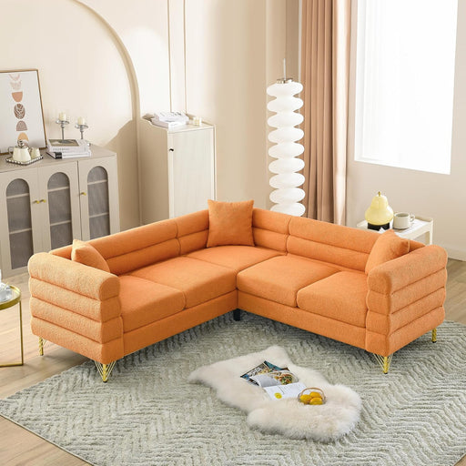 81 Inch Oversized Corner Sofa, L Shaped Sectional Couch, 5 Seater Teddy Sofas with 3 Cushions for Living Room, Bedroom, Apartment, Office, Hall (Orange)