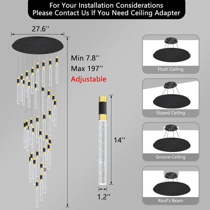 16 Foot High Ceiling Chandeliers for Living Room Entryway 32 Lights LED Lights Pendant Lighting with Dimmable Light Modern Crystal Ceiling Lights Dining Room Foyer Front Door Light