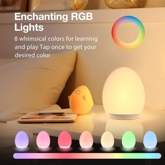 Night Light for Kids, Baby Egg Light with 7 Colors Changing Mode & Stepless Dimming, Nursery Night Lamp BPA Free,Rechargeable Egg Night Light for Breastfeeding 1H Timer & Touch Control, Wood