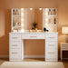 Large Vanity Desk with LED Lighted Mirror & Power Outlet,Makeup Vanity Table with 7 Drawers,4 Shelves and 5 Hooks,Vanity Table, Vanity Desk Set for Bedroom,Bathroom,White