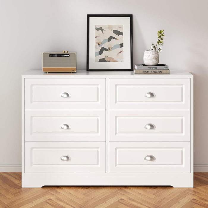 White Wooden Dresser 6 Drawers AntiTipSafetyDevice