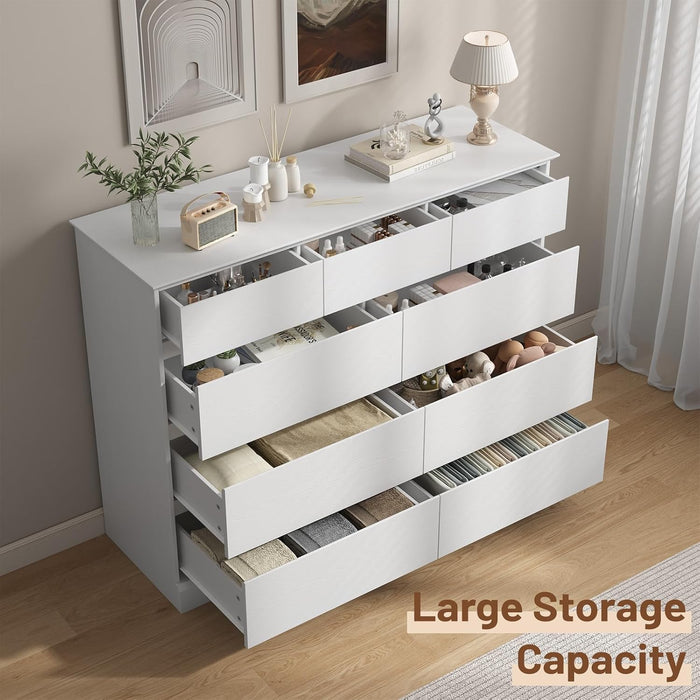 9-Drawer Dresser for Bedroom, 47.2" Wide Handleless Design, White