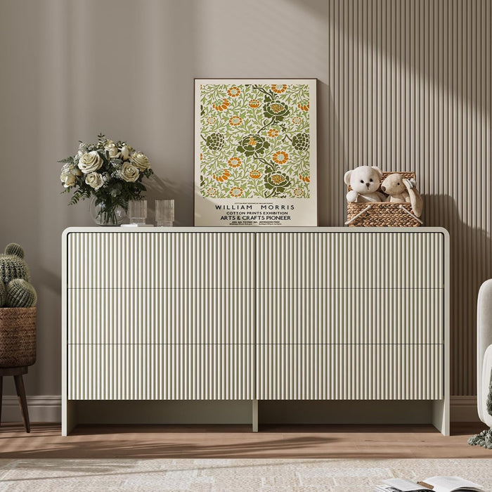 55" Wide Modern Curved 6 Drawer Dresser，Beige