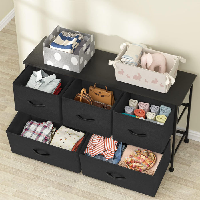 Black Dresser with 5 Fabric Bins