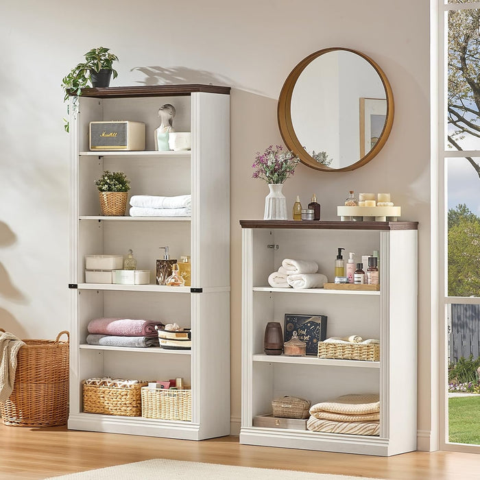 70" White Tall Book Shelf, 5 Tier Wooden Farmhouse Bookcase | Adjustable Shelves Book Case, Open Display Storage, Wood Veneer Bookshelves, Thick Sturdy Base, for Living Room,Office