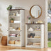 70" White Tall Book Shelf, 5 Tier Wooden Farmhouse Bookcase | Adjustable Shelves Book Case, Open Display Storage, Wood Veneer Bookshelves, Thick Sturdy Base, for Living Room,Office