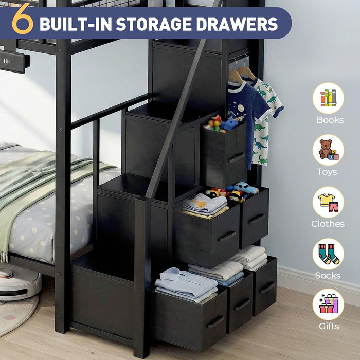 Black Twin Over Twin SpaceSaving BunkBed PremiumEdition