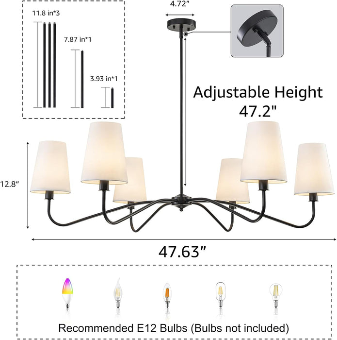 47 Inch MatteBlack Chandelier 6 Light LivingRoomDecor
