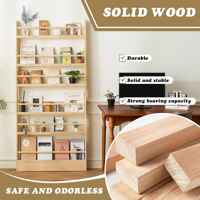 6 Tier behind the Door Bookshelf, Farmhouse Bookshelf Natural