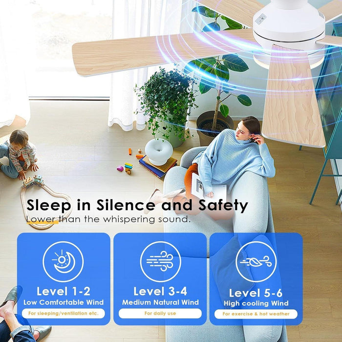 White Ceiling Fans with Lights - 46" Flush Mount Low Profile Ceiling Fan Light with 5 Double-Sided Blades, 6 Speeds 3CCT Reversible Motor, Modern Ceiling Fan for Indoor/Outdoor Patios