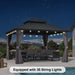 12'X12' Hardtop Gazebo with Lights Heavy Duty Outdoor Patio Gazebo Double Roof Galvanized Steel Including Netting and Curtains for Garden Lawn Backyard Grey