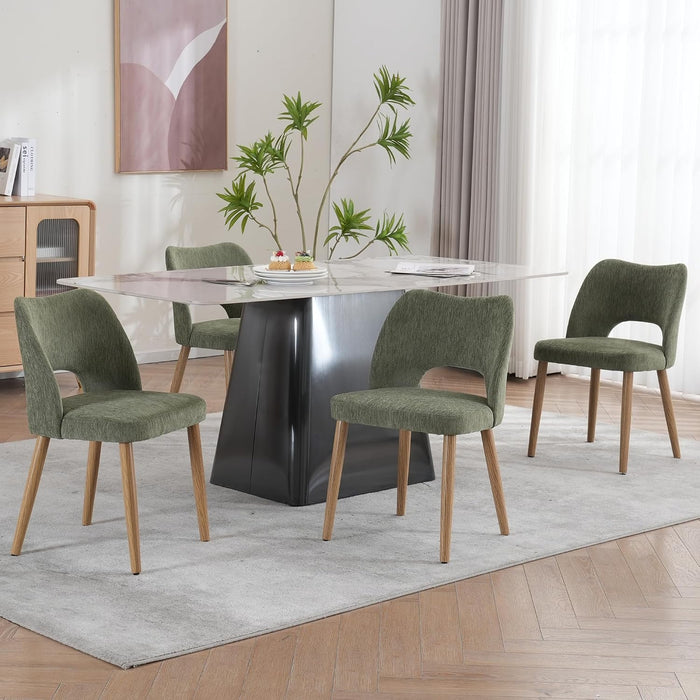 Modern Dining Chairs Set of 4, Upholstered Fabric Kitchen Small Cute Chairs with Butterfly Hollow Back, Solid Wood Legs, Easy Assembly, Farmhouse Style for Kitchen & Dining Room, Green