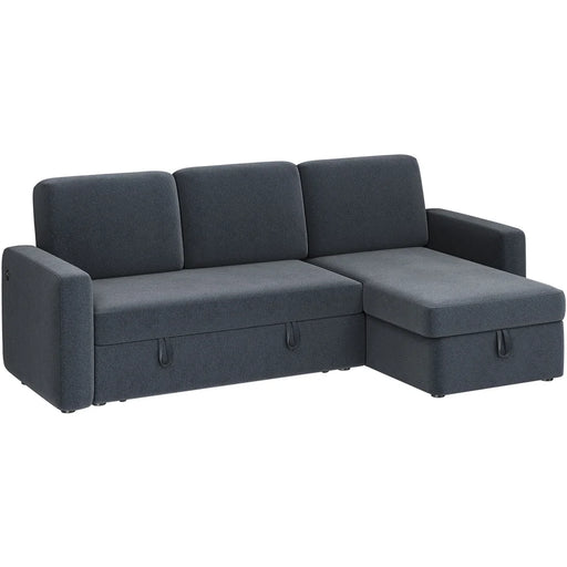 Reversible Sectional Sofa with USB & Type-C Ports for Livingroom, Dark Gray