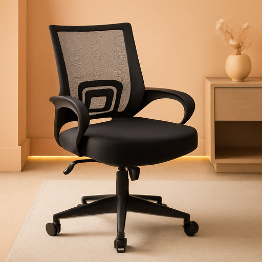 Office Chair Mid Back Swivel Lumbar Support Desk Chair, Height Adjustable Computer Ergonomic Mesh Chair with Armrest Black, 2-Pack