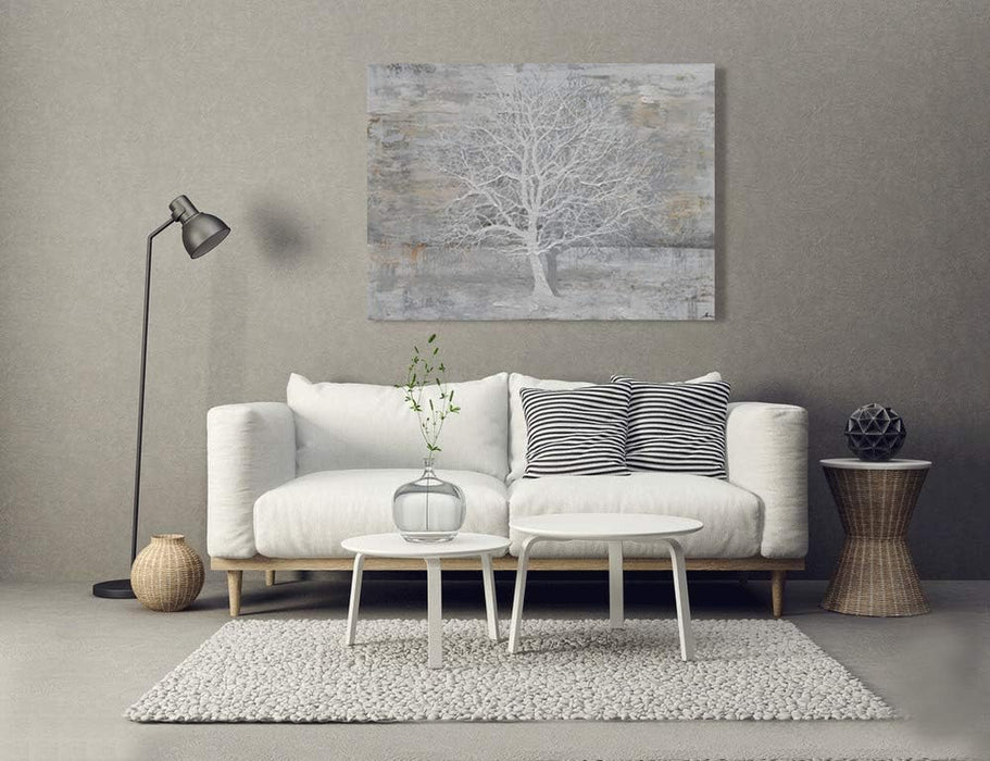 Tree of Life Canvas Wall Art Hand Painted Grey White Beige Paintings Modern Abstract Forest Pictures Artwork for Living Room Bedroom Office Decoration