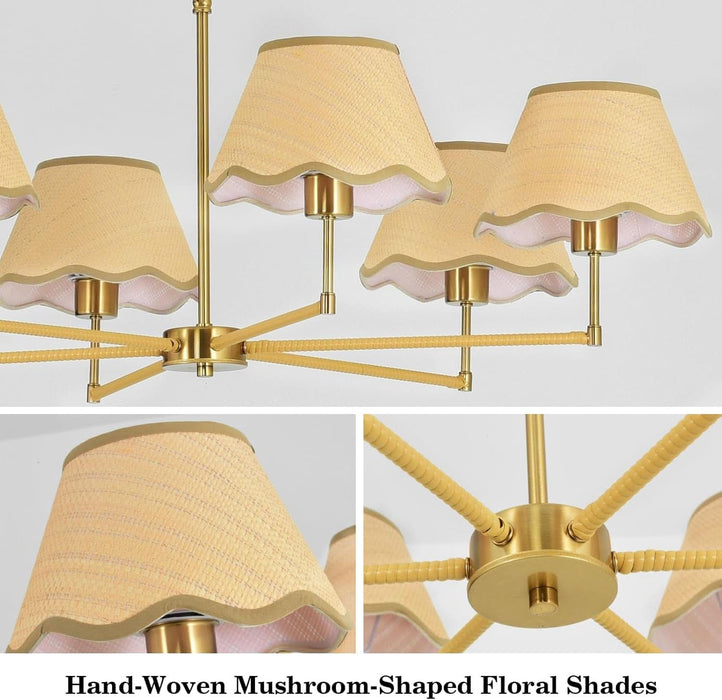 6-Light Boho Rattan Chandelier 39″ Rattan Pendant Light with Hand-Woven Shade Adjustable Height Vintage Dining Room Chandelier for Kitchen Island Living Room Bedroom Foyer E26 Base