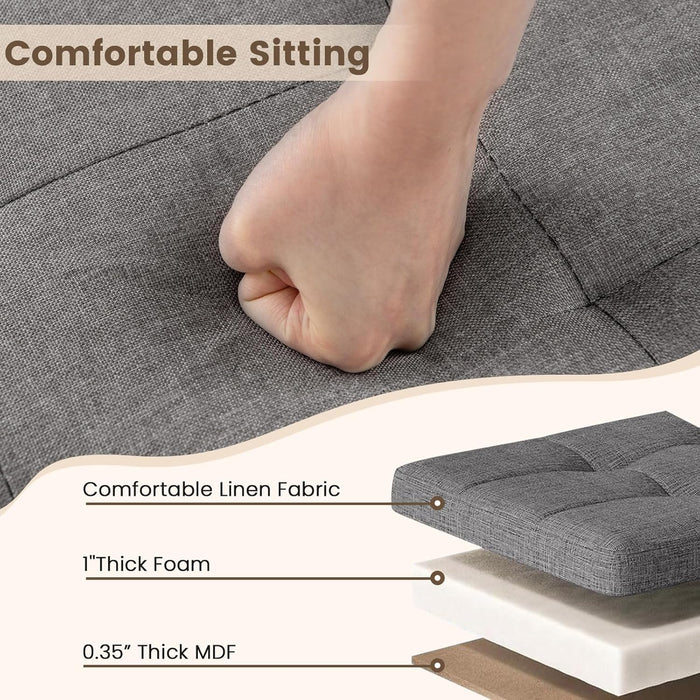 Small Storage Ottoman Cube with Tray Lid, Folding Linen Fabric Foot Stool with Elevated Wooden Legs, Multi-Functional Ottoman Foot Rest for Living Room, Bedroom, Entryway, 18 X 18 X 18 Inches
