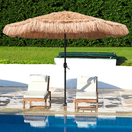 9Ft Hula Thatched Tiki Umbrella Hawaiian Style Beach Patio Umbrella and 8 Ribs with Crank Lift UPF 50+ Outdoor Tiki Bar, Tropical Palapa, Patio Garden Beach Pool Backyard Natural Color