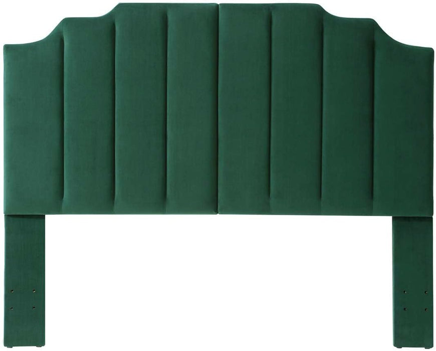 Jade Velvet Tufted Queen Upholstered Headboard, Modern Vertical Channel Design California Queen/Full Headboard with Stepped Silhouette Top Edge,Jade
